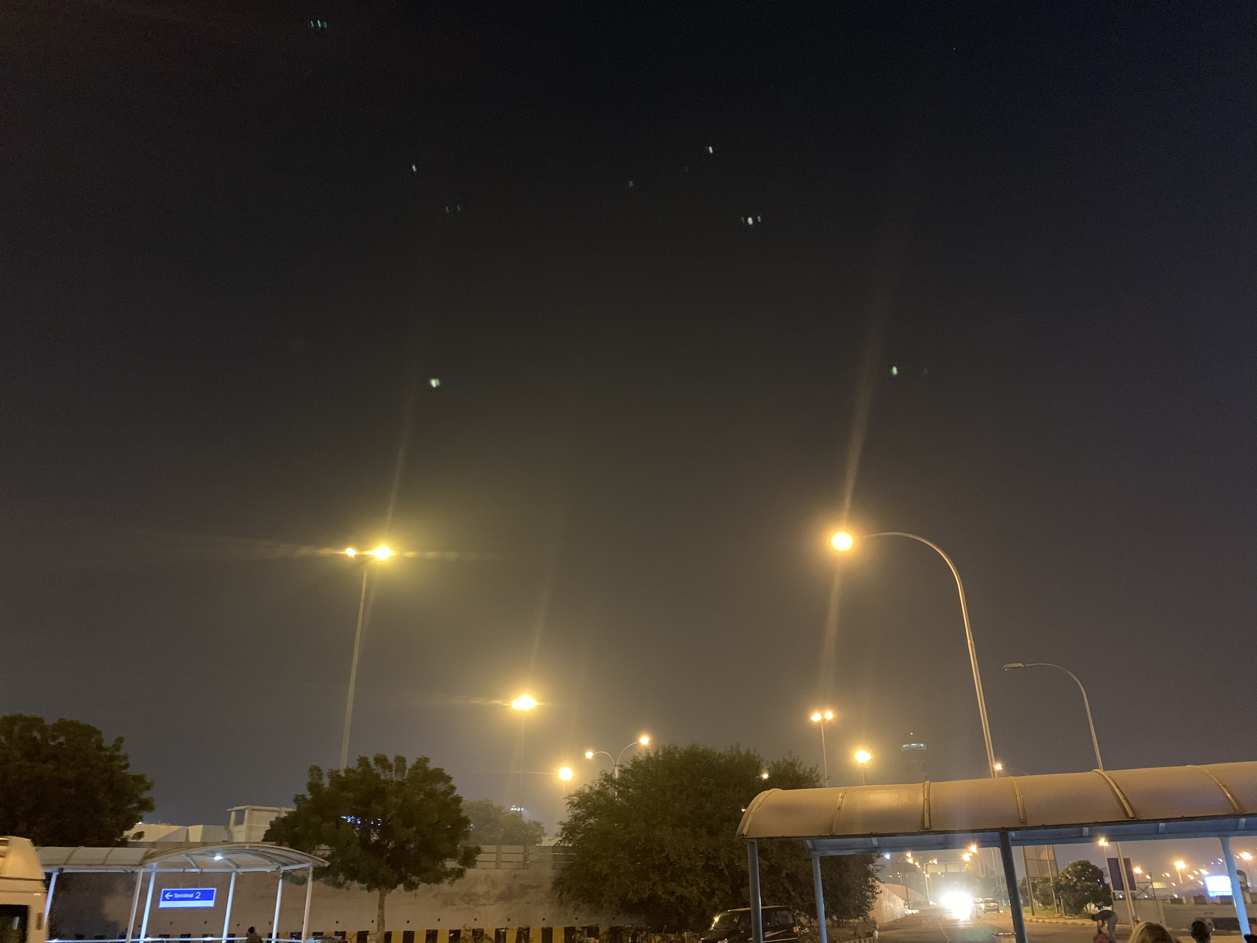 Streetlights and smog in New Delhi